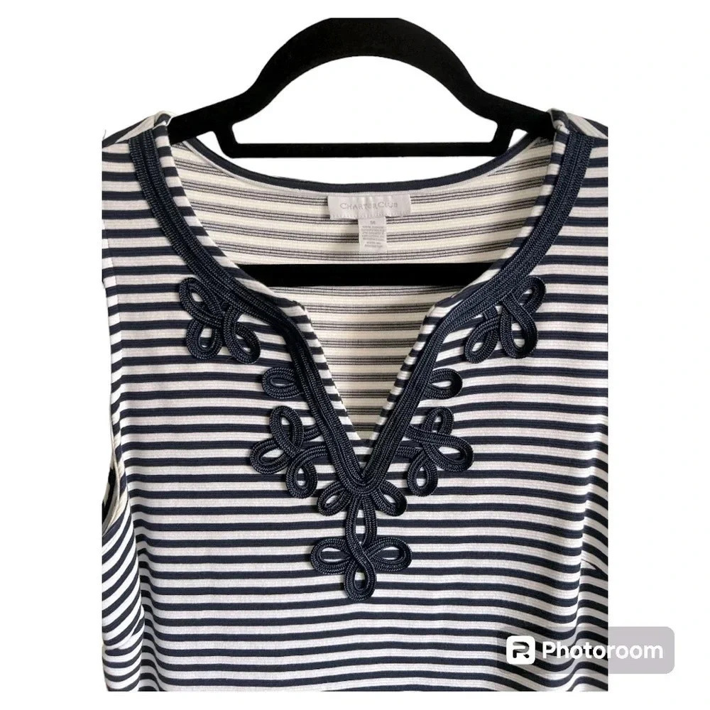 Charter Club women’s shift dress navy blue/white embroidered size Medium - Picture 2 of 4